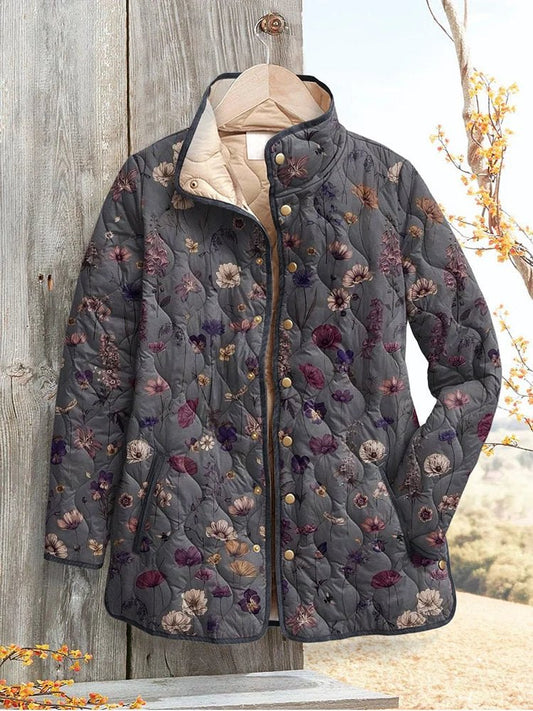 Comfortable Quilted Jacket for Women with Relaxed Fit Wrap Front Floral Print Layered Style