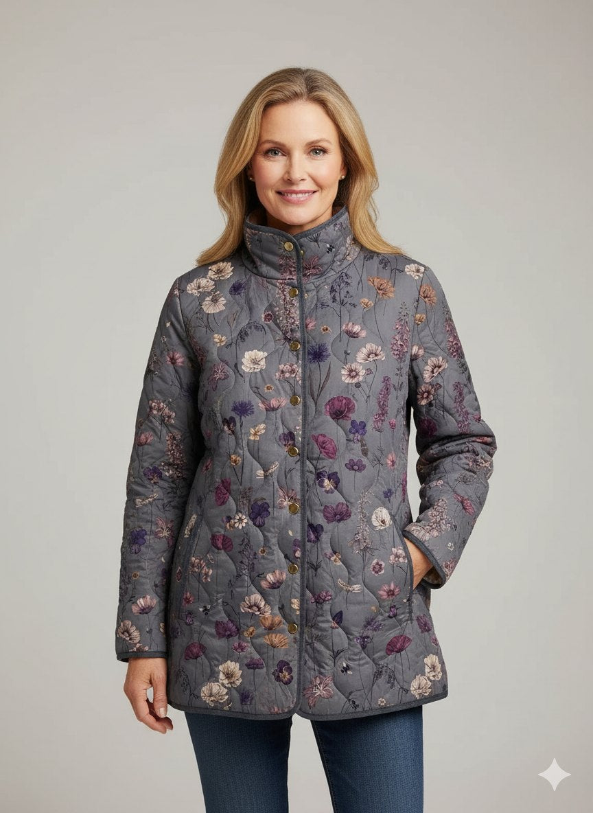 Comfortable Quilted Jacket for Women with Relaxed Fit Wrap Front Floral Print Layered Style