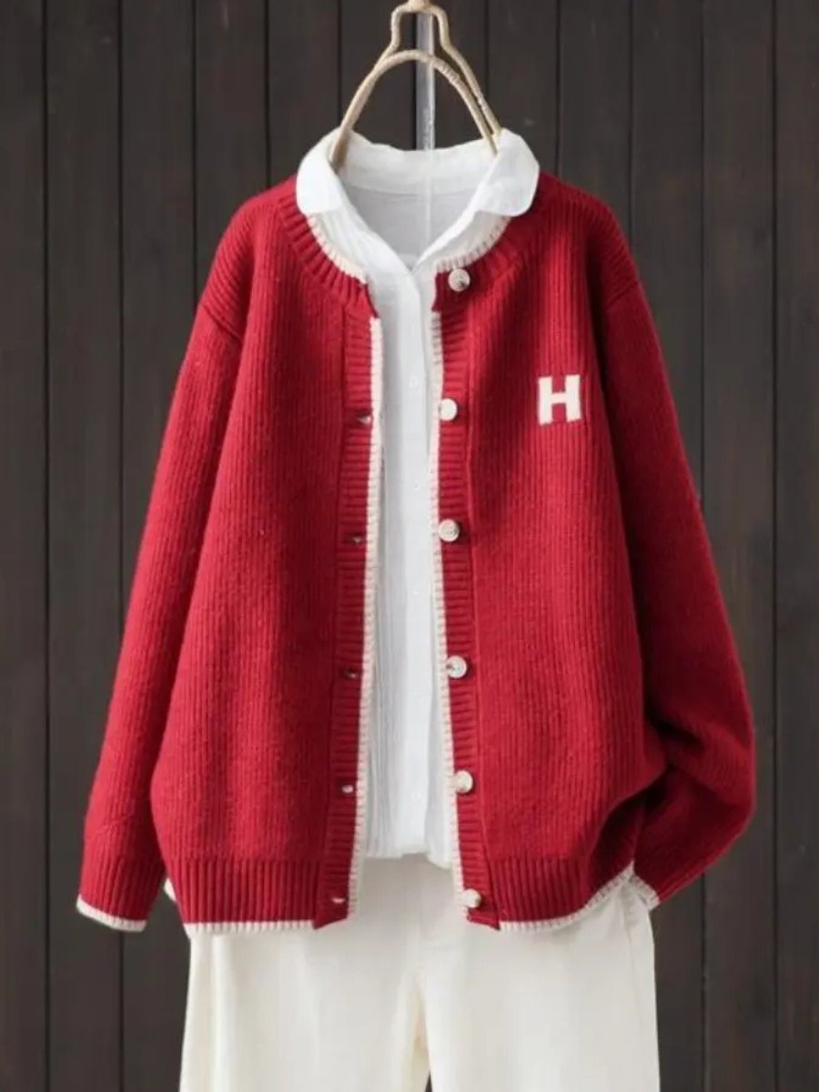 Comfortable Red Cardigan for Women with Button Front Oversized Fit Relaxed Fit Cosy Style