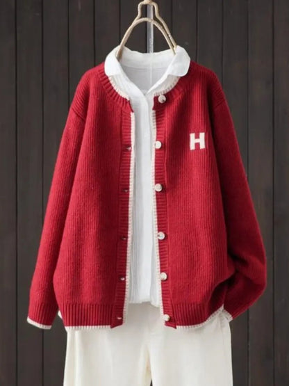 Comfortable Red Cardigan for Women with Button Front Oversized Fit Relaxed Fit Cosy Style
