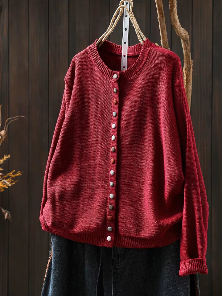 Comfortable Red Cardigan for Women with Button Front Relaxed Fit Knit Everyday Style