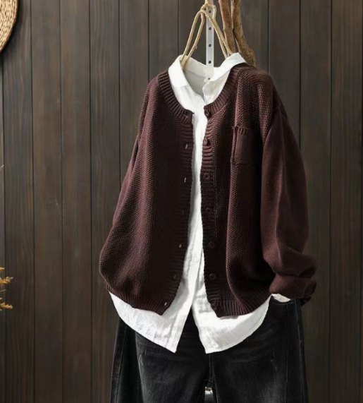 Comfortable Red Cardigan for Women with Oversized Fit Relaxed Fit Wrap Front Layered Style
