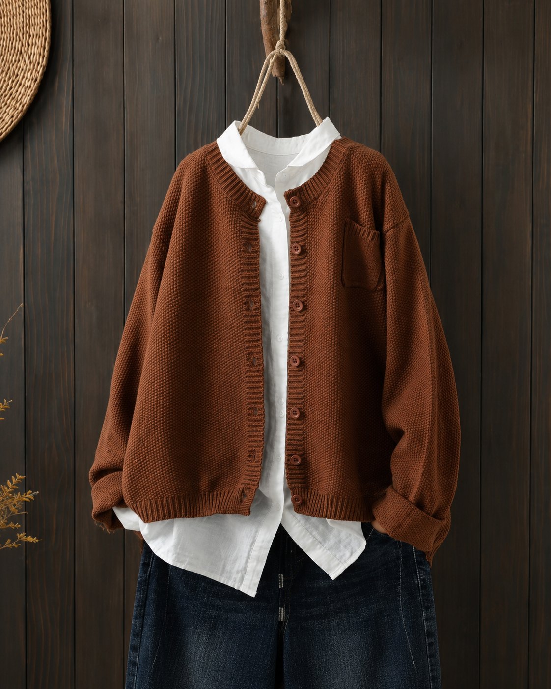 Comfortable Red Cardigan for Women with Oversized Fit Relaxed Fit Wrap Front Layered Style