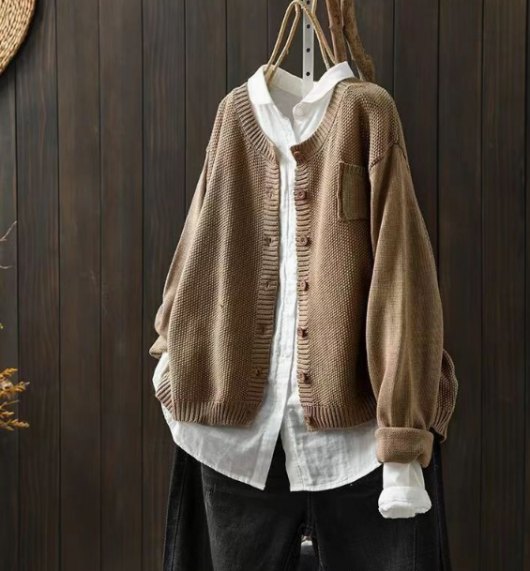 Comfortable Red Cardigan for Women with Oversized Fit Relaxed Fit Wrap Front Layered Style