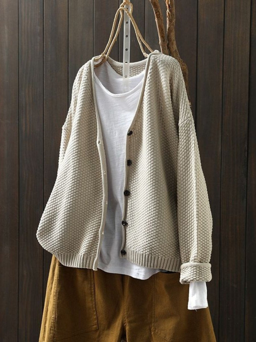 Comfortable Red Cardigan for Women with V Neck Button Front Relaxed Fit Knit Layered Style