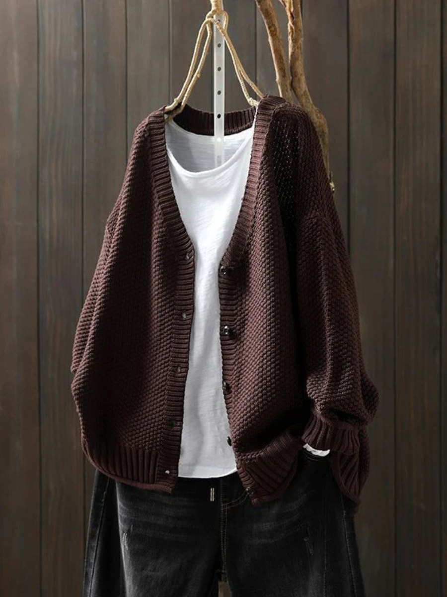 Comfortable Red Cardigan for Women with V Neck Button Front Relaxed Fit Knit Layered Style