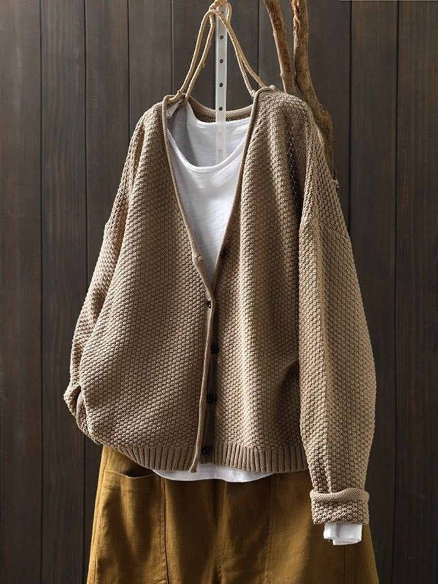 Comfortable Red Cardigan for Women with V Neck Button Front Relaxed Fit Knit Layered Style
