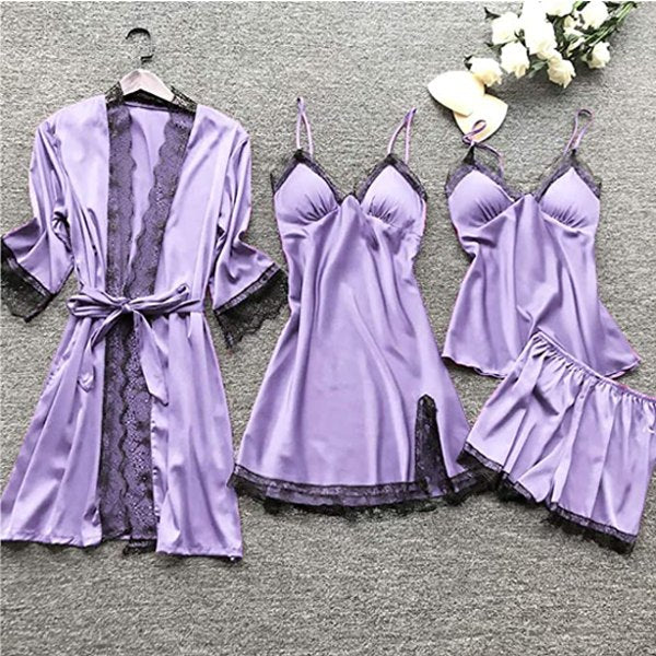 Comfortable Red Pajamas Set for Women with Lace Trim Satin Relaxed Fit Cosy Style