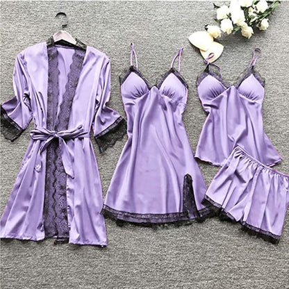 Comfortable Red Pajamas Set for Women with Lace Trim Satin Relaxed Fit Cosy Style