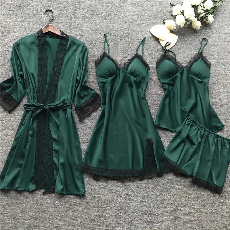 Comfortable Red Pajamas Set for Women with Lace Trim Satin Relaxed Fit Cosy Style