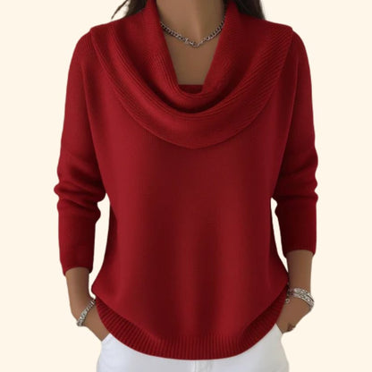 Comfortable Red Sweater for Women with Collared Relaxed Fit Soft Finish Everyday Style