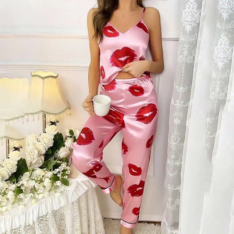 Comfortable Rose Pajamas Set for Women with Satin Everyday Wear Soft Finish Relaxed Style
