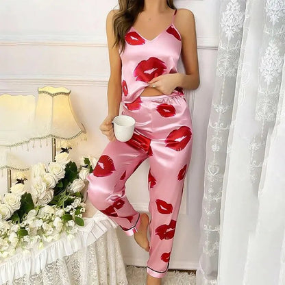 Comfortable Rose Pajamas Set for Women with Satin Everyday Wear Soft Finish Relaxed Style