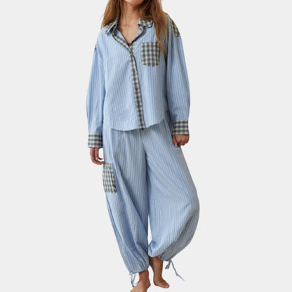 Comfortable Sky Blue Pajamas Set for Women with Relaxed Fit Everyday Wear Soft Finish Cosy Style