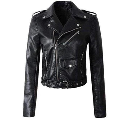 Comfortable White Faux Leather Coat for Women with Zip Front Belted Cropped Outdoor Style