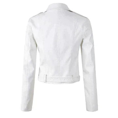 Comfortable White Faux Leather Coat for Women with Zip Front Belted Cropped Outdoor Style