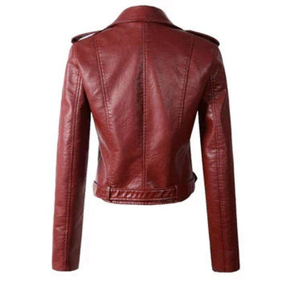 Comfortable White Faux Leather Coat for Women with Zip Front Belted Cropped Outdoor Style
