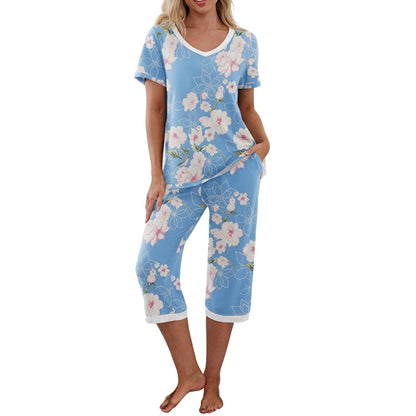 Comfortable White Pajamas for Women with Floral Print Relaxed Fit Everyday Wear Cosy Style