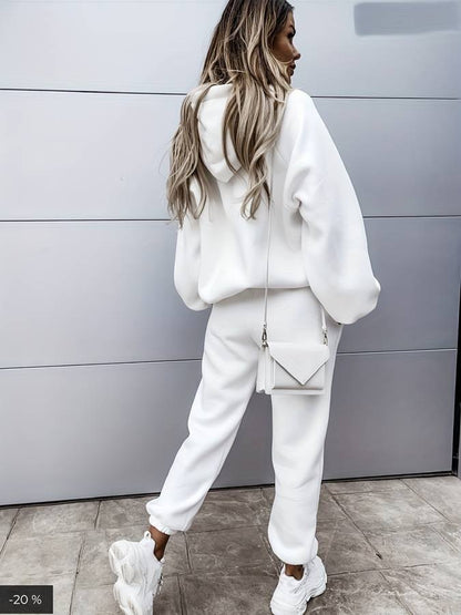Comfortable White Sweat Set for Women with Hooded Everyday Wear Soft Finish Relaxed Style