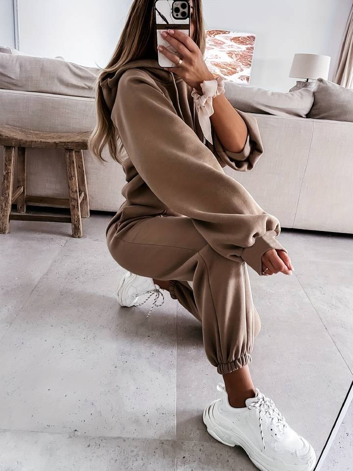 Comfortable White Sweat Set for Women with Hooded Everyday Wear Soft Finish Relaxed Style