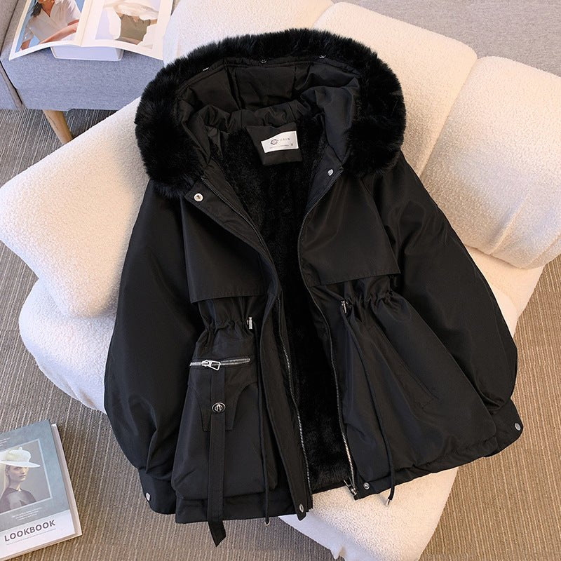 Comfortable White Winter Jacket for Women with Hooded Plush Relaxed Fit Layered Style
