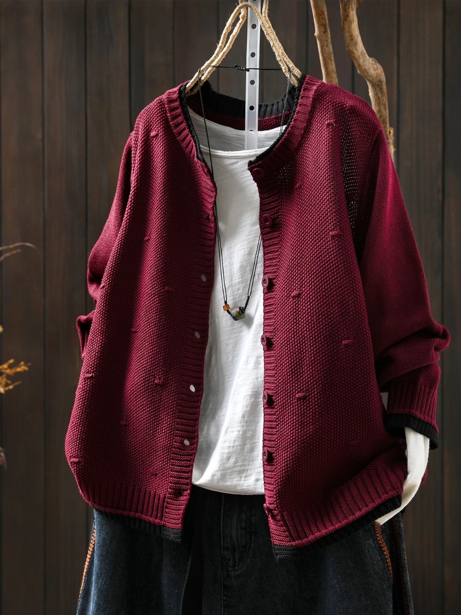 Comfortable Wine Cardigan for Women with Button Front Oversized Fit Relaxed Fit Knit Everyday Style