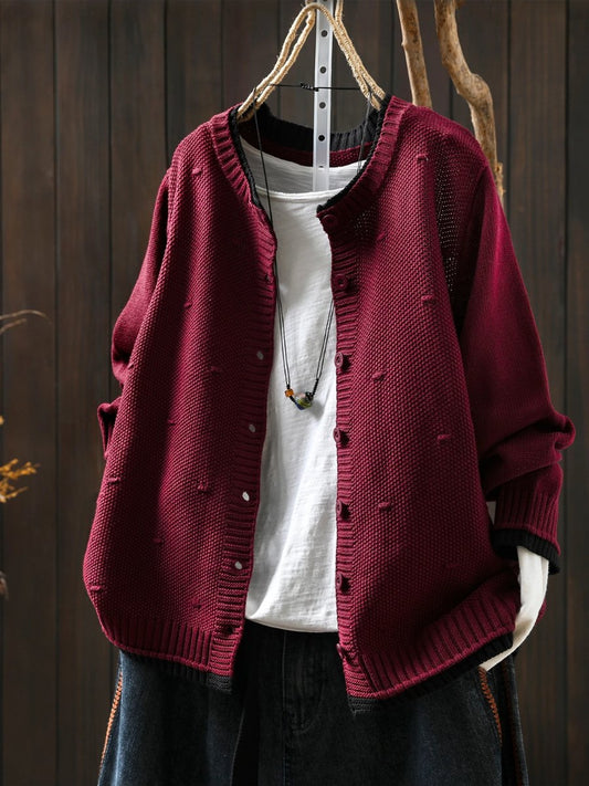 Comfortable Wine Cardigan for Women with Button Front Oversized Fit Relaxed Fit Knit Everyday Style