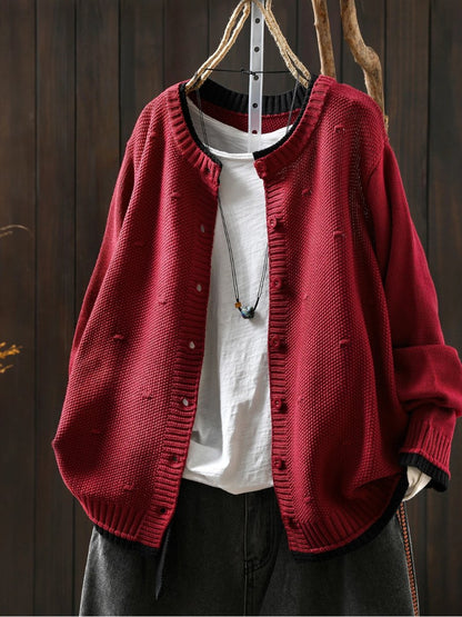 Comfortable Wine Cardigan for Women with Button Front Oversized Fit Relaxed Fit Knit Everyday Style