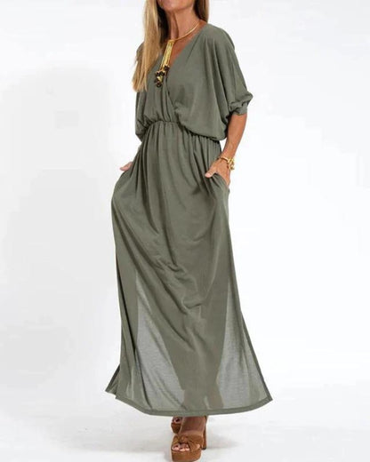 Elegant Army Green Long Sleeve Dress for Women with Relaxed Fit Everyday Wear Soft Finish Cocktail Style