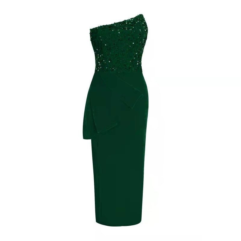 Elegant Black Sequin Dress for Women with One Shoulder Sleeveless Relaxed Fit Party Style