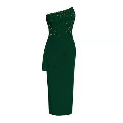 Elegant Black Sequin Dress for Women with One Shoulder Sleeveless Relaxed Fit Party Style
