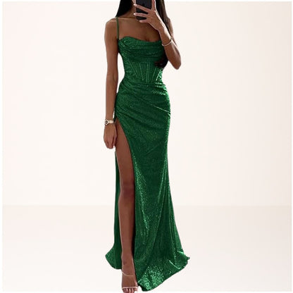 Elegant Black Sequin Dress for Women with Side Slit Relaxed Fit Everyday Wear Party Style