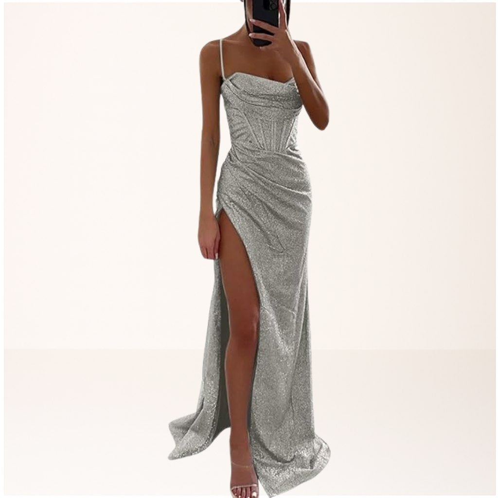 Elegant Black Sequin Dress for Women with Side Slit Relaxed Fit Everyday Wear Party Style