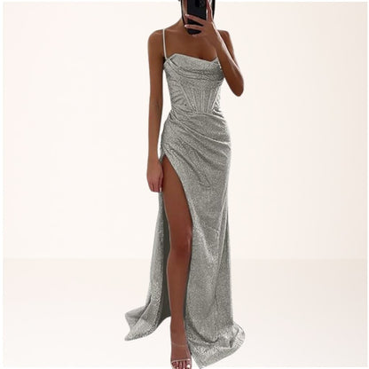 Elegant Black Sequin Dress for Women with Side Slit Relaxed Fit Everyday Wear Party Style