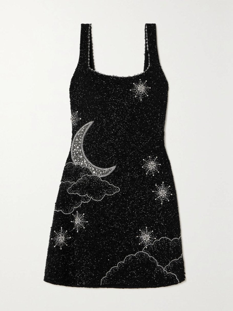Elegant Black Sequin Dress for Women with Square Neck Side Slit Relaxed Fit Cocktail Style
