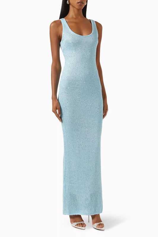 Elegant Blue Sequin Dress for Women with Relaxed Fit Everyday Wear Soft Finish Occasion Style