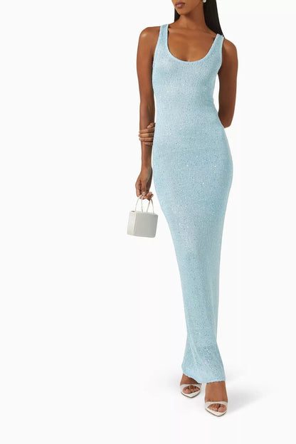 Elegant Blue Sequin Dress for Women with Relaxed Fit Everyday Wear Soft Finish Occasion Style