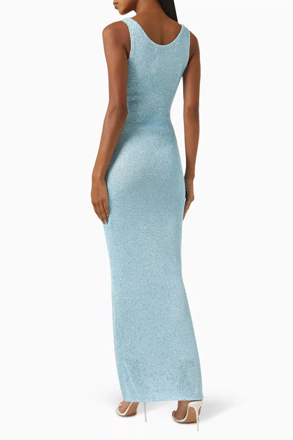 Elegant Blue Sequin Dress for Women with Relaxed Fit Everyday Wear Soft Finish Occasion Style