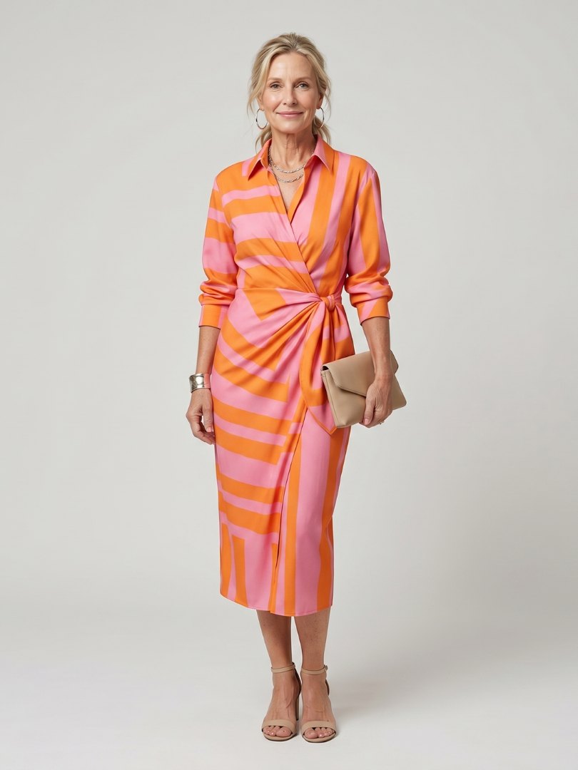 Elegant Green Long Sleeve Dress for Women with Collared Long Sleeve Wrap Front Plaid Occasion Style