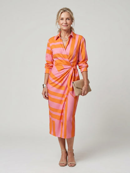 Elegant Green Long Sleeve Dress for Women with Collared Long Sleeve Wrap Front Plaid Occasion Style