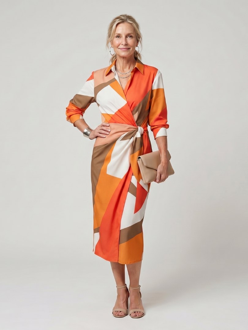 Elegant Green Long Sleeve Dress for Women with Collared Long Sleeve Wrap Front Plaid Occasion Style