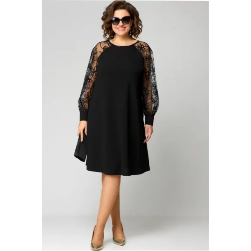 Elegant Long Sleeve Dress for Women with Lace Trim Relaxed Fit Everyday Wear Occasion Style