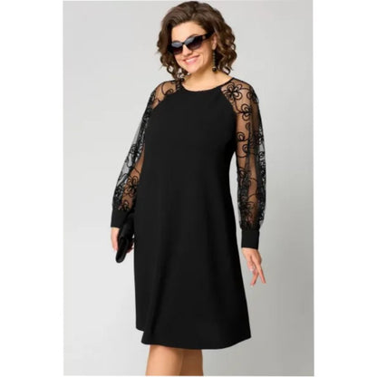 Elegant Long Sleeve Dress for Women with Lace Trim Relaxed Fit Everyday Wear Occasion Style