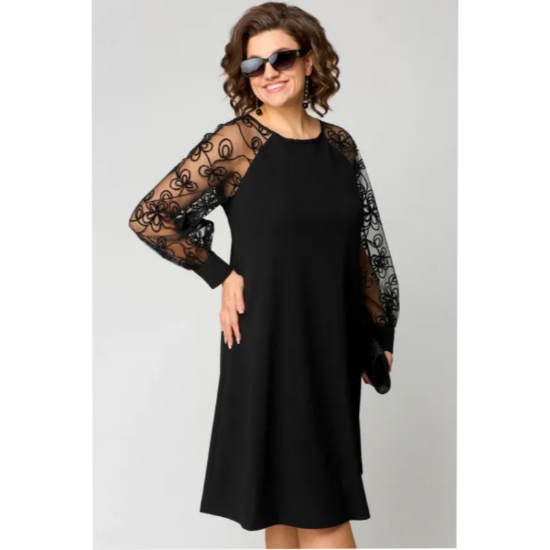 Elegant Long Sleeve Dress for Women with Lace Trim Relaxed Fit Everyday Wear Occasion Style