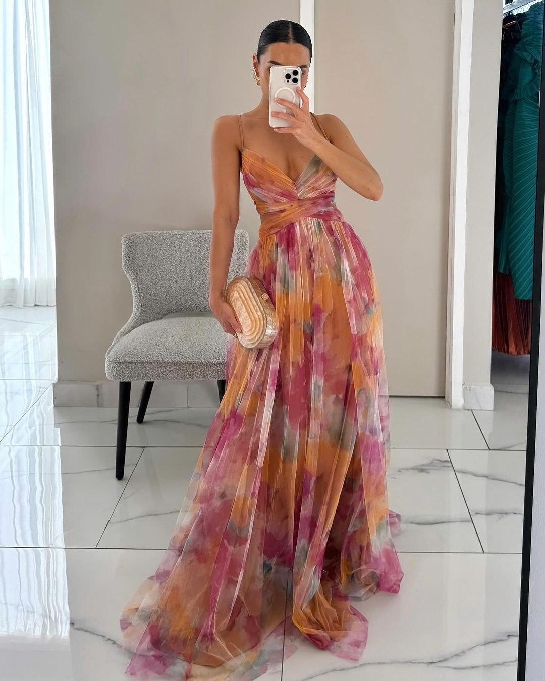 Elegant Orange Party Dress for Women with Wrap Front Floral Print Relaxed Fit Cocktail Style