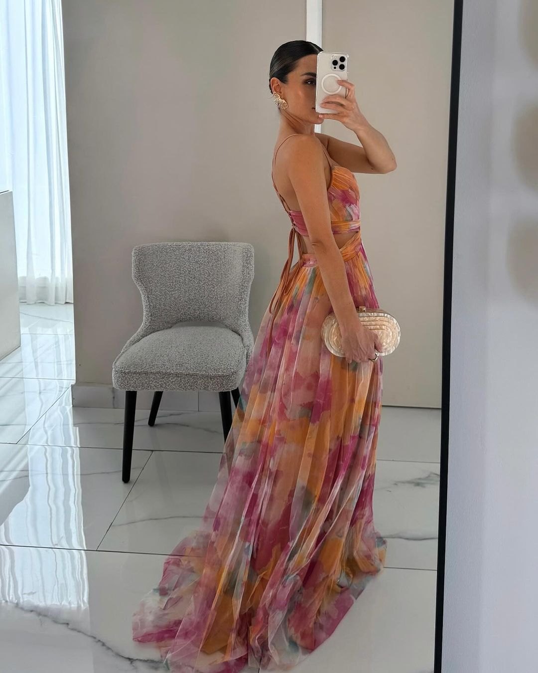 Elegant Orange Party Dress for Women with Wrap Front Floral Print Relaxed Fit Cocktail Style