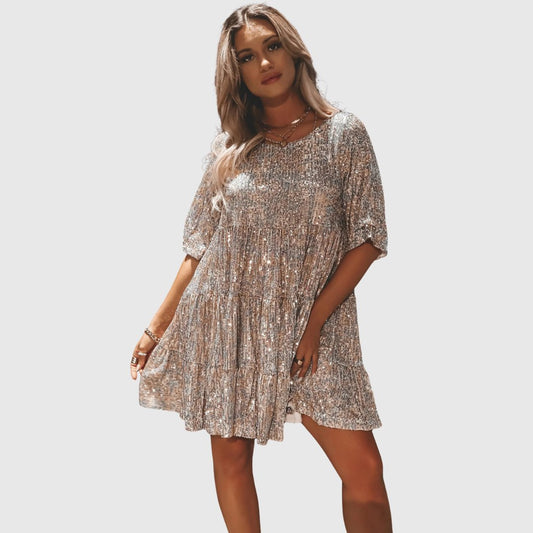 Elegant Pink Sequin Dress for Women with Relaxed Fit Everyday Wear Soft Finish Evening Style