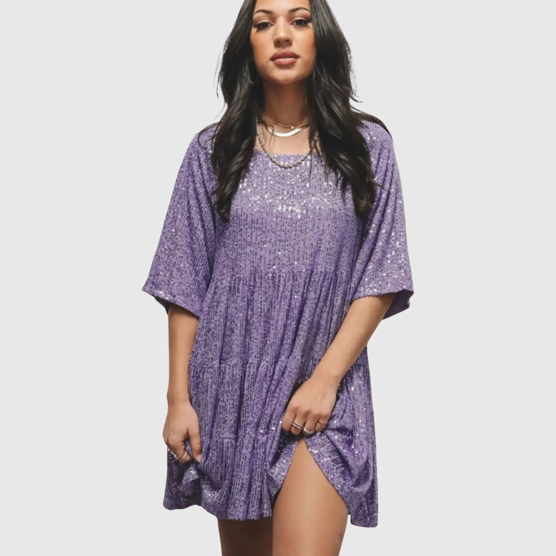 Elegant Pink Sequin Dress for Women with Relaxed Fit Everyday Wear Soft Finish Evening Style