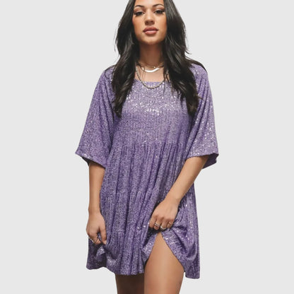 Elegant Pink Sequin Dress for Women with Relaxed Fit Everyday Wear Soft Finish Evening Style