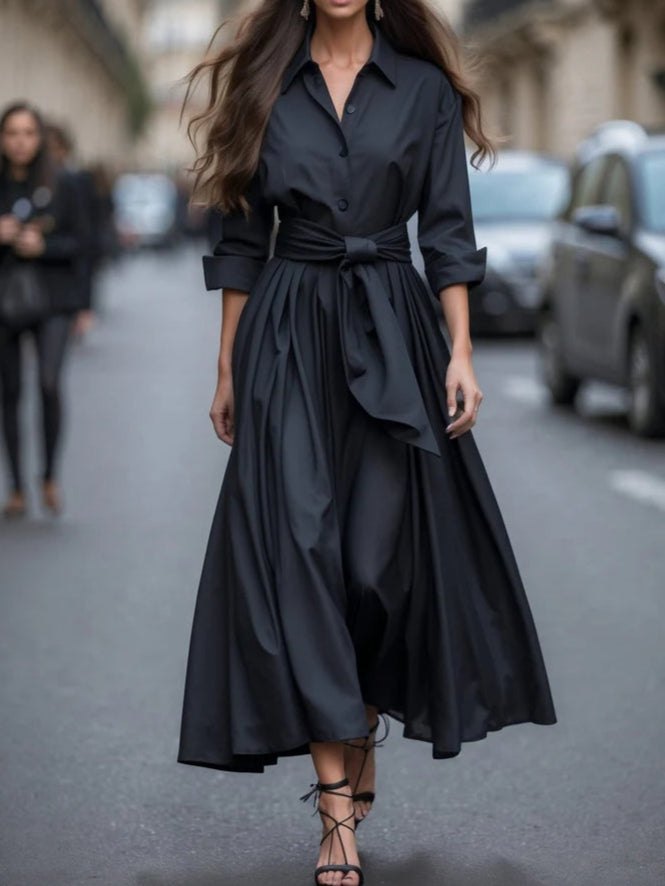 Elegant Purple Long Sleeve Dress for Women with Collared Long Sleeve Elastic Waist Plaid Party Style